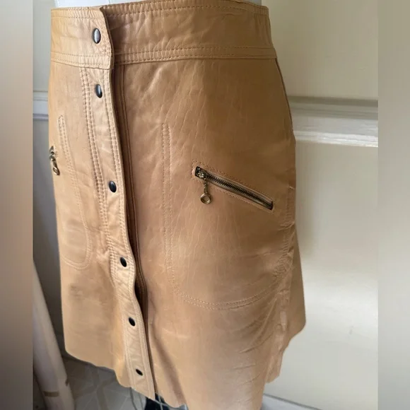 Vintage 70’s suede/leather Reversible A-line Midi Skirt. Snap button front. M - Picture 6 of 13